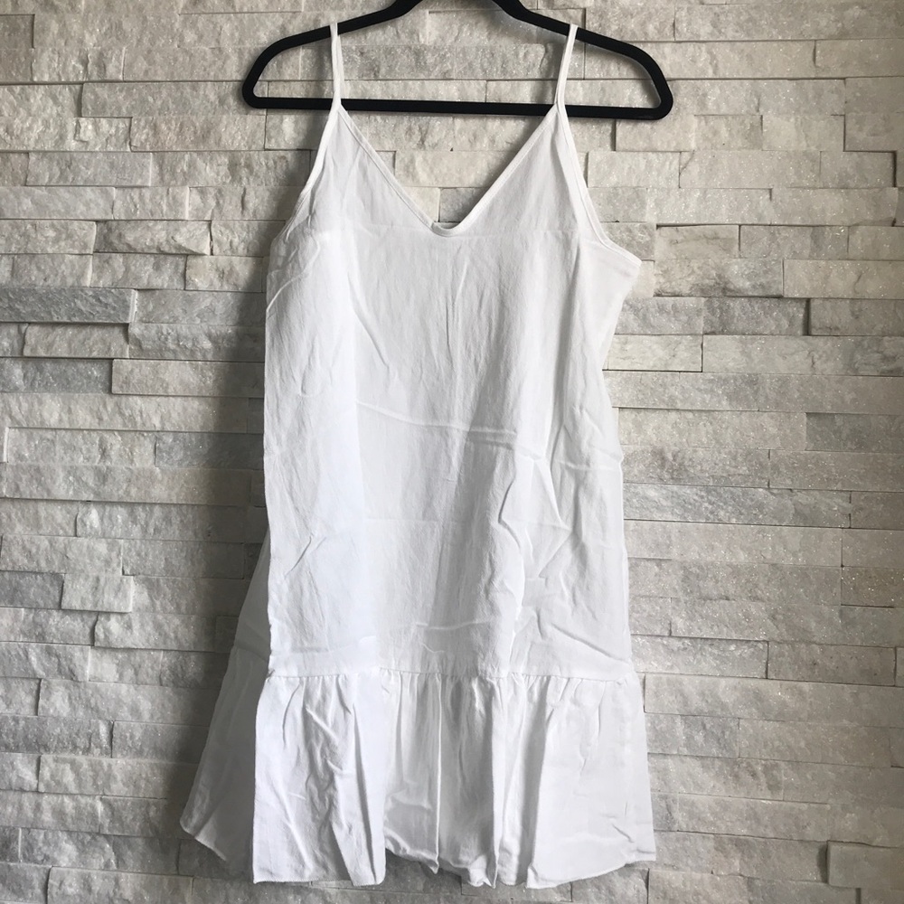 White Ruffle Hem Spaghetti Strap Dress - Picture 2 of 3